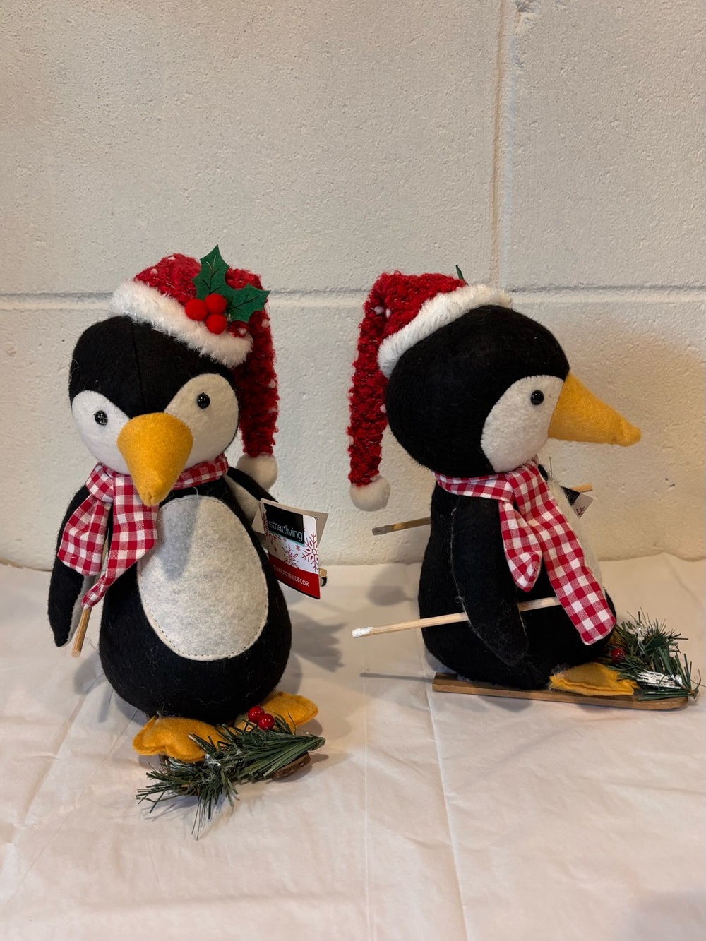 Christmas Plush Skiing Penguins in Santa Hats Holiday Decor NWT